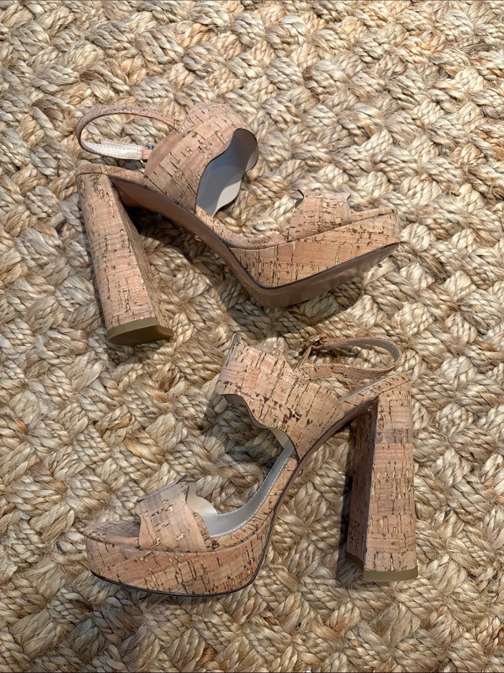 Pelle Moda Cork Platform Scalloped Strap Sandals - Tan